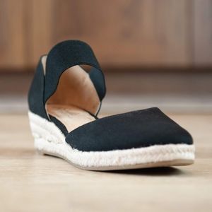 Black Espadrille Round Toe Sandal Heel